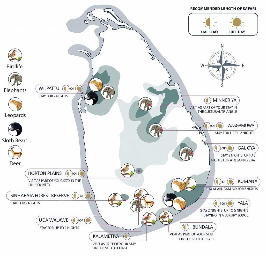 Mapa národných parkov, Srí Lanka